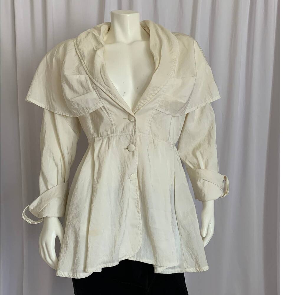 Vintage Art De la Mode Cream fluffy short trench coat sz Medium